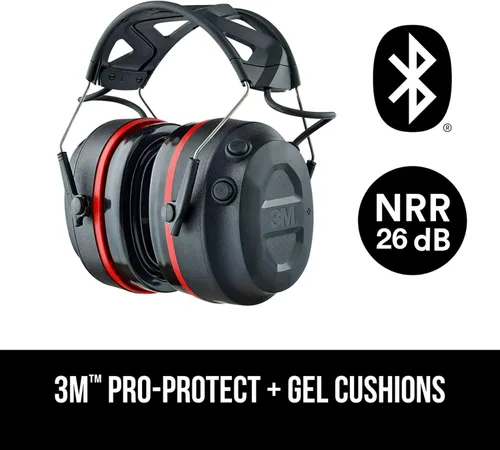 Miniatura 2 de 3M Pro-Protect + Cojines de Gel - Protector auditivo electrónico, clasificación de reducción de ruido (NRR) de 26 dB, orejeras Bluetooth, altavoces