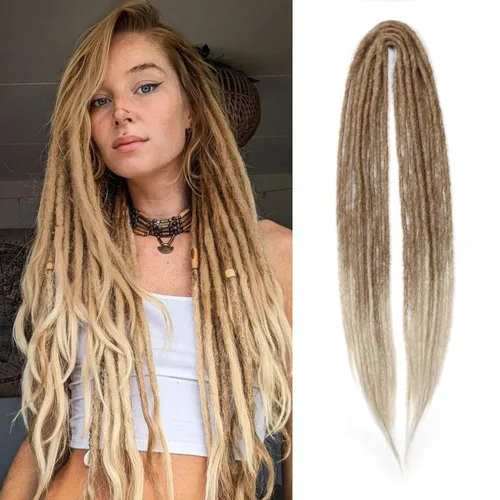 Miniatura 61 de Extensiones de rastas trenzadas bohemias de 24 pulgadas, 10 hebras de rastas sintéticas rizadas color marrón degradado con trenza de caja, rastas