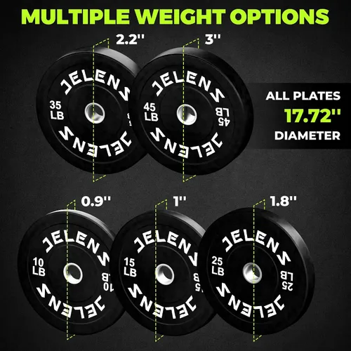 Miniatura 9 de Juego de Placas de Peso para Barra Olímpica JELENS, Juego de Pesos de Goma de 2 Pulgadas Negro/Colorido para Entrenamiento de Fuerza y Levantamiento