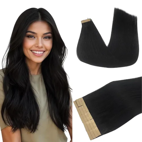 DOORES Extensiones de cabello humano con cinta, color negro azabache, 26 pulgadas, 20 unidades, 20 unidades, 20 unidades, extensiones de cabello