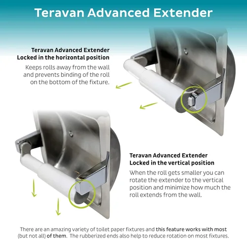 Miniatura 5 de Teravan Extensor avanzado para papel higiénico extra grande, convierte el soporte para adaptarse a rollos dobles y rollos triples, pestañas