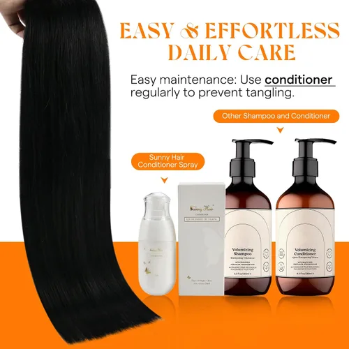 Miniatura 8 de Sunny Hair Extensiones de Cabello para Coser de Cabello Humano Real Negro Extensiones de Cabello en Trama para Mujeres Cabello Real Extensiones