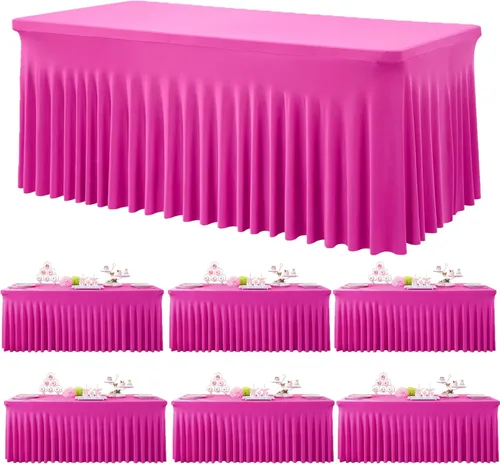 Miniatura 81 de Paquete de 2 manteles de spandex para mesas rectangulares de 8 pies, mantel elástico rosa de 8 pies, manteles ajustados, falda de mesa para fiestas