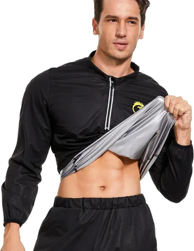 Miniatura 7 de NINGMI - Traje de sauna para hombre, chaqueta de sudor, camisa transpirable de manga larga, trajes de entrenamiento con cremallera, ejercicio
