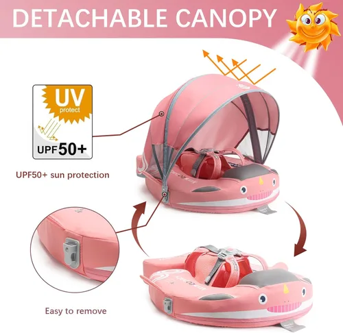 Miniatura 2 de Flotador de piscina para bebé con toldo ajustable 3D UPF50+, añade cola, flotador no inflable para piscina, flotadores de narval de dibujos animados