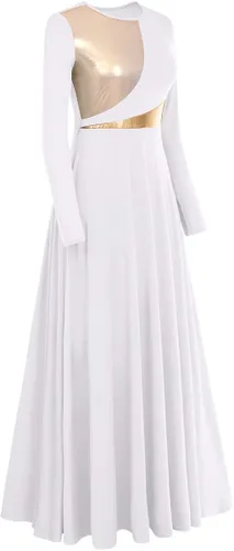 Miniatura 2 de Vestido de baile de alabanza litúrgica metálico bicolor para mujer, de manga larga, lírica, vestido de baile para iglesia, vestido de adoración