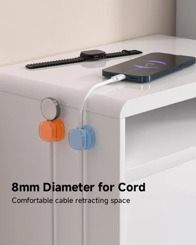 Miniatura 5 de Paquete de 9 organizadores de cables, gestión de cables de resorte, bonitos clips adhesivos para cables, cargador de teléfono para escritorio