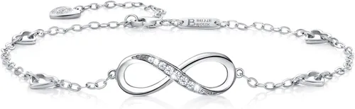 Billie Bijoux Pulsera tobillera de plata de ley 925 para mujer, con símbolo de amor infinito, ajustable, grande, regalo para mujer