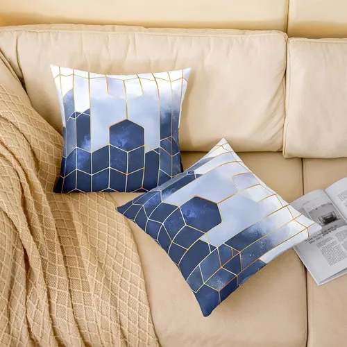 Miniatura 2 de Juego de 2 fundas de almohada de mármol de 16 x 16 pulgadas, fundas de cojín geométricas de mármol con diseño de panal de abeja, fundas de almohada