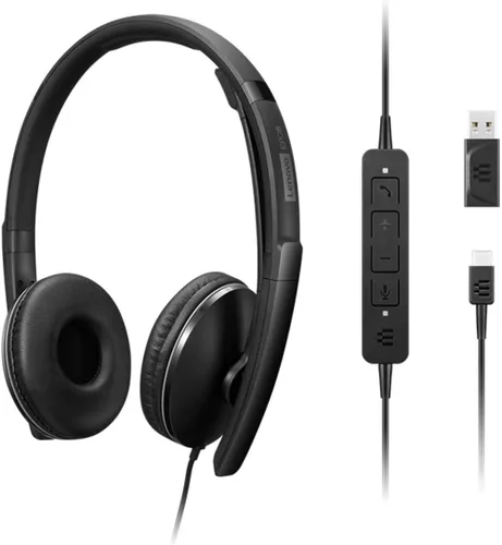 Miniatura 2 de Auriculares con cable Lenovo con cancelación activa de ruido (ANC), conectividad USB-C y USB-A, Certificado para Zoom, Cancelación activa de ruido