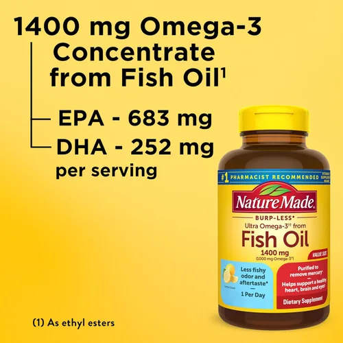 Miniatura 3 de Nature Made Burp Less Ultra Omega 3 Suplementos de Aceite de Pescado, 1400mg de Aceite de Pescado Omega 3 como Ésteres de Etilo para Apoyo a