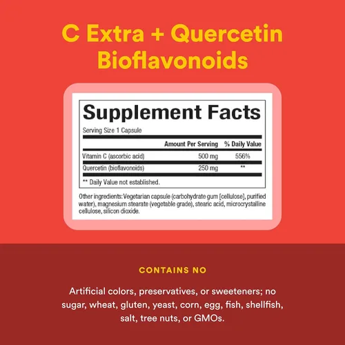 Miniatura 4 de Natural Factors C Extra + Quercetina Bioflavonoides - Suplemento antioxidante para la salud inmunológica - Vitamina C y antioxidantes - Sin gluten