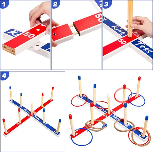 Miniatura 6 de Juegos de juguetes para interiores y exteriores, juego de lanzamiento de anillos de madera grandes mejorados para niños, juegos de césped al aire