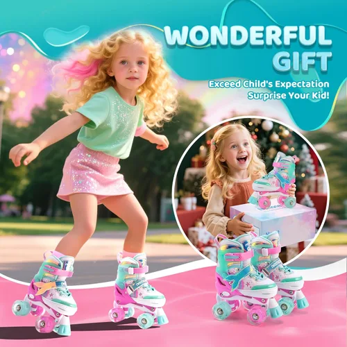Miniatura 4 de NEMONE - Patines de sirena con ruedas iluminadas y 4 tamaños ajustables para niñas, azul y morado, para niños pequeños, para principiantes, de C