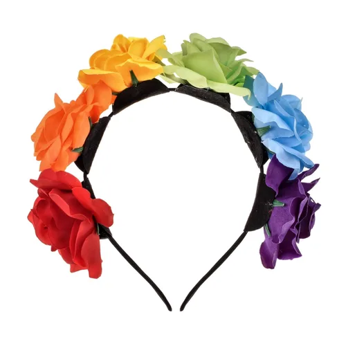 Miniatura 6 de Corona floral BOHO con diadema de rosas para el cabello (rojo oscuro)