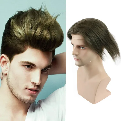Miniatura 9 de Voloria Red de monofilamento de tupé para hombre con PU alrededor de la base de cabello humano virgen europeo encaje frontal para hombre postizo 10%