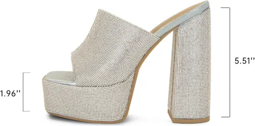 Miniatura 2 de Dsevht Sandalias de plataforma gruesa para mujer, sandalias de plataforma con punta cuadrada y tacón alto