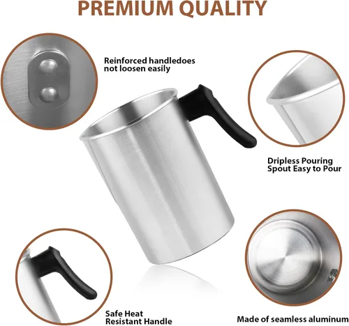 Miniatura 3 de SAEUYVB Olla ligera para hacer velas, soporta 4 libras, olla de fusión de cera de aluminio con mango resistente al calor y boquilla de vertido