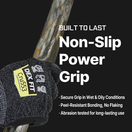 Miniatura 3 de DEX FIT Guantes resistentes a cortes nivel 5 Cru553, ajuste elástico cómodo 3D, agarre de potencia, grado profesional, delgados, compatibles