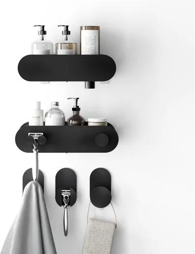 Zenna Home Juego de cestas y ganchos adhesivos para ducha, 5 piezas organizadores y almacenamiento de baño, estantes y ganchos de ducha, sin