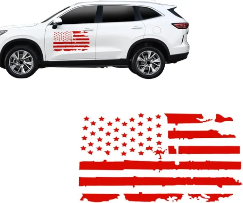 Miniatura 12 de Calcomanía de bandera estadounidense envejecida de 23.6''x11.8'' para puerta de automóvil, calcomanía patriótica gráfica de la bandera de Estados