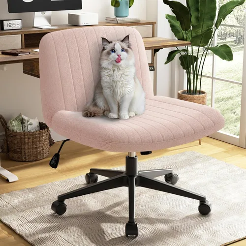 Miniatura 9 de SUNLEI Silla de oficina con patas cruzadas con ruedas, silla ancha sin brazos para escritorio de tocador, sillas cómodas cruzadas con respaldo