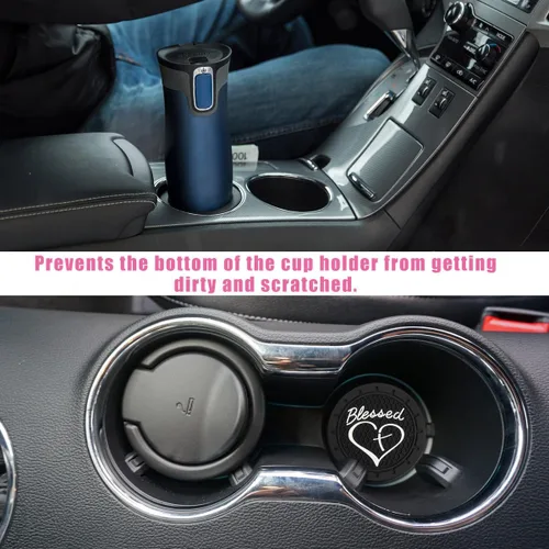 Miniatura 4 de Augeny 2PCS Posavasos para Portavasos de Coche, Posavasos de Inserción de PVC Antideslizantes, 2.76 Pulgadas Cruz Bendecida y Corazón Cristiano