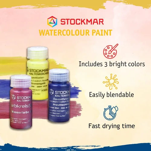 Miniatura 2 de Stockmar Juego de pintura de acuarela, incluye rojo carmín, amarillo limón, azul ultramarino, pintura lavable para niños, estudiantes y artistas
