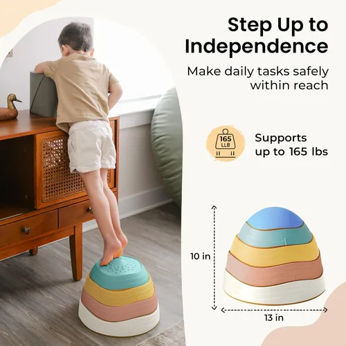 Miniatura 6 de Tiny Land Piedras para pisar para niños, 5 piezas Piedras antideslizantes para niños pequeños, Piedras sensoriales para promover el equilibrio