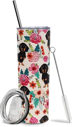 Miniatura 14 de Dachshund - Vaso de viaje aislado de acero inoxidable de 20 onzas con asa y pajilla, regalo para mujer, para el Día de la Madre, a prueba de fugas