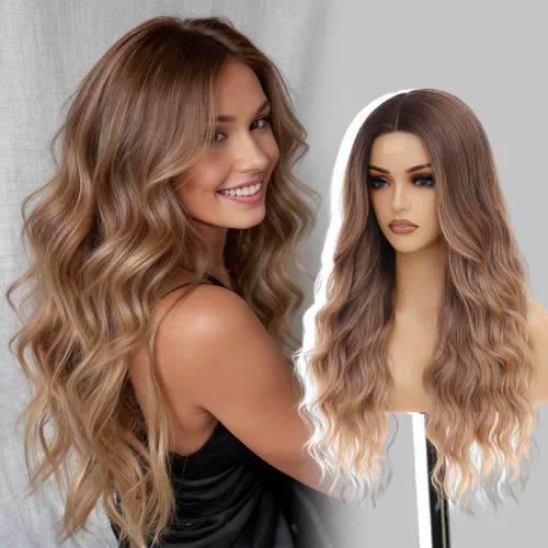 Miniatura 20 de Peluca larga negra ondulada con flequillo para mujer, 26 pulgadas, peluca sintética de aspecto natural de repuesto para uso diario, fiesta, cosplay