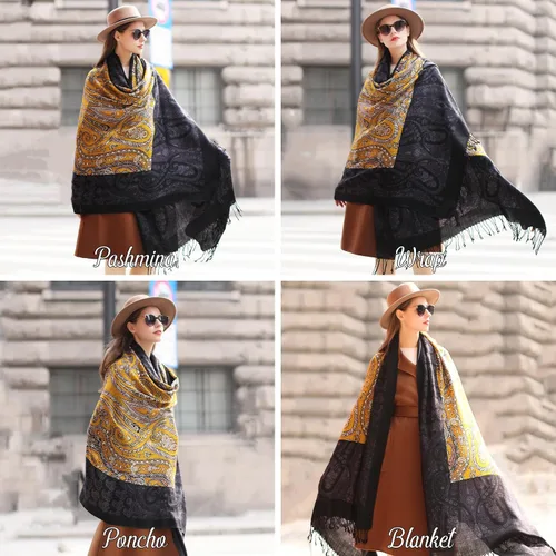 Miniatura 286 de DANA XU Manta de pashmina extragrande 100% de lana merina, bufanda de viaje, bufanda de cachemira para mujer, otoño e invierno, chal de gran