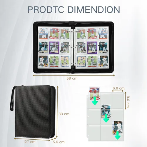 Miniatura 3 de Carpeta de 9 bolsillos para tarjetas coleccionables con mangas, organizador de tarjetas, 900 bolsillos de doble cara, carpeta de colección de Negro
