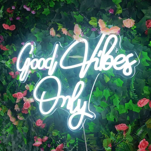 Miniatura 2 de Letreros de neón de Good Vibes Only, grandes de 21.6 x 14.3 pulgadas para decoración de fondo de pared, letrero de neón blanco frío de Good Vibes
