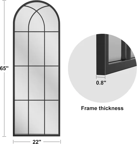 Miniatura 3 de Dewfig - Espejo de ventana arqueado de longitud completa de 65"x 22", espejo de pared, espejos de pie, espejos largos de cuerpo completo
