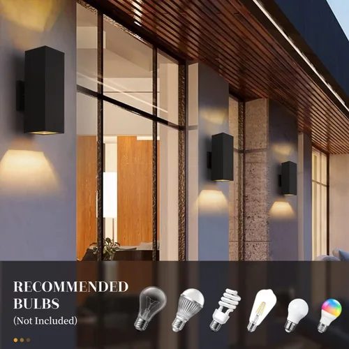 Miniatura 6 de harriet Luces de porche modernas para exteriores, cubierta de aluminio impermeable IP64 y vidrio templado, aplique de pared rectangular arriba/abajo