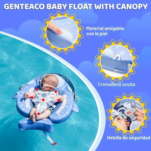 Miniatura 7 de Mambobaby Baby Float with Canopy & Tail Non-Inflatable Baby Swim Float Upgrade Soft Infant Pool Float Sun Protection Newborn Pool Float 3-24 Months