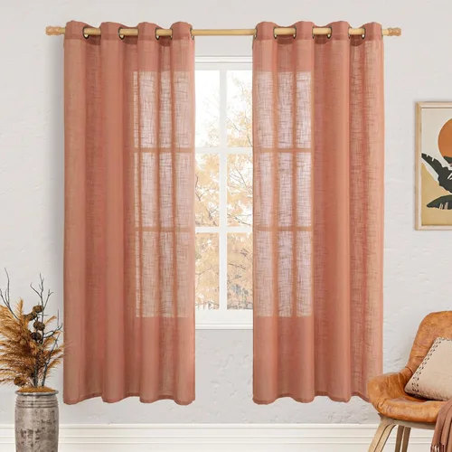 Miniatura 53 de LAMIT Cortinas de lino sintético para dormitorio, paneles filtrantes de luz, cortinas de lino con protección de privacidad con ojales para ventanas