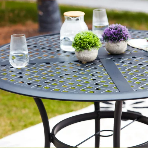 Miniatura 4 de Lokatse Home. Juego de 4 sillas para comedor de hierro forjado para exteriores, con brazos y cojines de asiento. Negro
