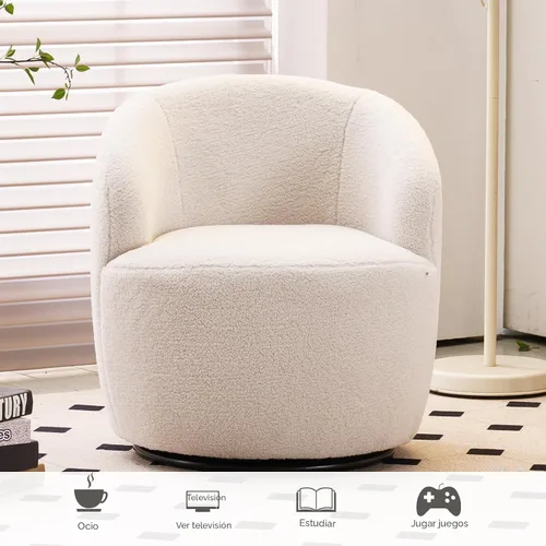 Miniatura 9 de FOXHUNTER Silla giratoria de barril, sillón individual pequeño de 360°, cómodo sofá redondo, sillas de botón acolchadas, modernas sillas de acento