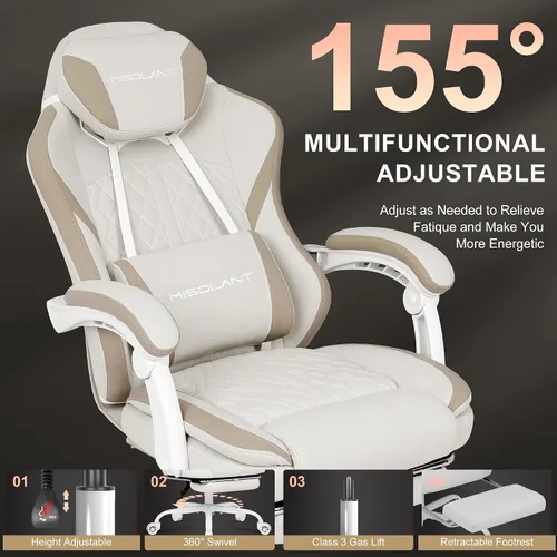 Miniatura 4 de Misolant Silla Gaming, Silla Gamer de Tela con reposapiés para Adultos, Silla Ergonómica de Computadora para Juegos de Respaldo Alto