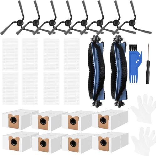 Piezas de repuesto compatibles con eufy Robot Vacuum C10, 8 juegos de filtros + 8 cepillos laterales + 2 cepillos rodantes + 8 bolsas de polvo