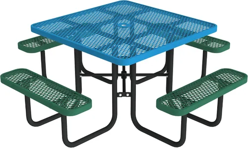 Miniatura 13 de Norwood Commercial Furniture - Mesa de picnic redonda de 46 pulgadas con bancos y agujero para paraguas, mesa de picnic portátil de acero de grado