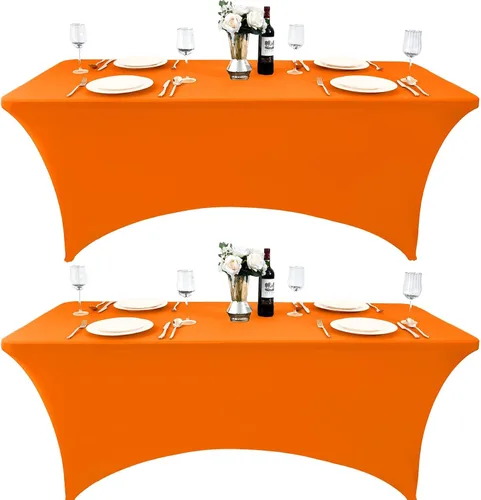 Miniatura 9 de Paquete de 2 Cubiertas de Mesa de Spandex de 4 pies para Mesas Plegables Rectangulares - Manteles Elásticos Ajustados Resistentes a las Arrugas