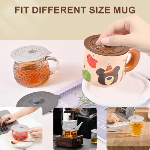 Miniatura 6 de Cubiertas de Tazas de Silicona (Juego de 3), Tapas de Silicona Multicolor para Tazas, Tazas, Teteras, Cubiertas Flexibles para Tazas, Tapas de Tazas