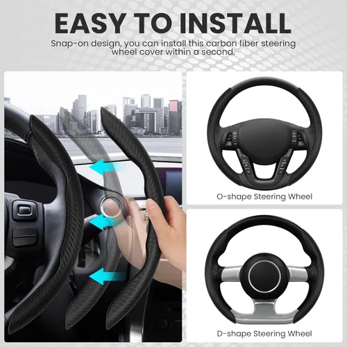 Miniatura 4 de GSPSCN Cubierta Universal de Volante de Coche de Fibra de Carbono Antideslizante, Cubierta de Volante Mariposa, Protector de Volante Segmentado Negro