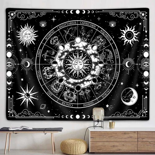 Miniatura 7 de VEIGIKE Tapiz de constelación de astrología del zodiaco, colorido sol y luna, estrellas, tapices para colgar en la pared para adolescentes, niños