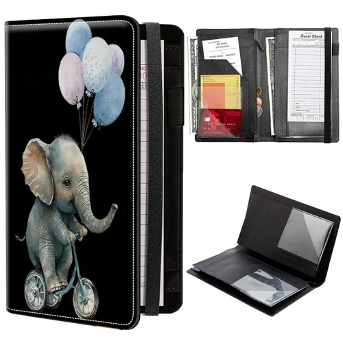 Baby Elephent Balloons - Libros para camarera de cuero sintético con cierre de vendaje elástico, organizador con bolsillo con cremallera, 11