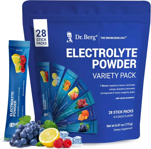 Dr. Berg - Paquetes de electrolitos en polvo sin azúcar (paquete variado), mezcla diaria de bebidas con electrolitos, 28 bolsas de hidratación total