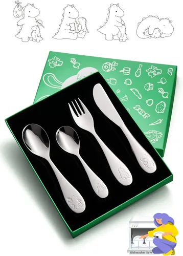 Miniatura 8 de EIUBUIE- Juego de cubiertos para niños, utensilios de acero inoxidable 18/10 para niños, cubiertos seguros y reutilizables, incluye tenedor